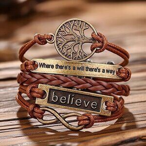 Boho Tree of Life Believe Infinity Multilayer Stacked Charm Wrap Bracelet